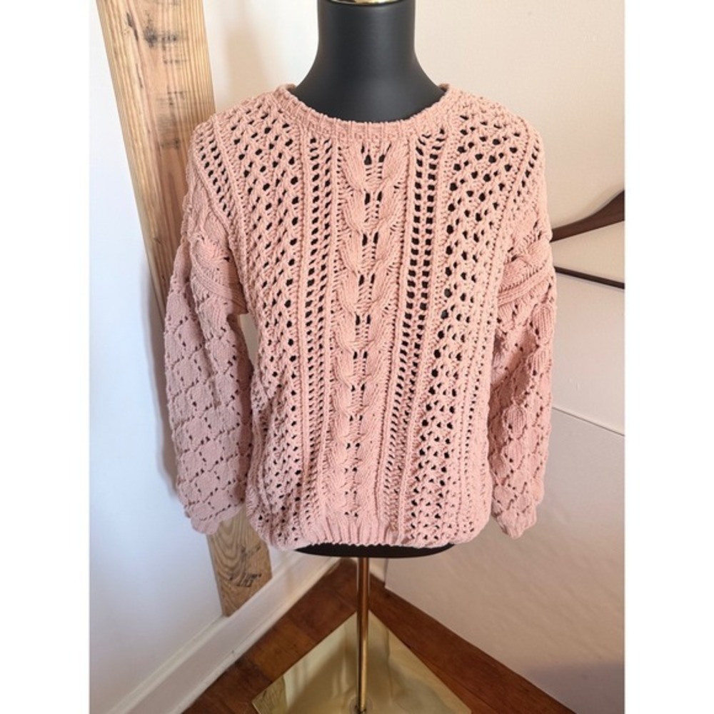 Sky and Sparrow Blush Cable Knit Sweater Size M‎ Chunky Textured Pullover